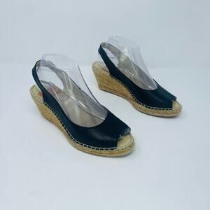 Fabiolas’ Black Leather Peep Toe‎ Espadrille-Size 7.5